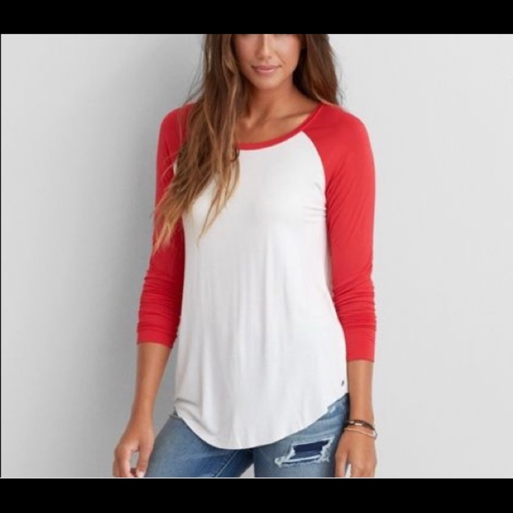 Red and white baseball tee